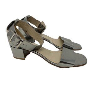 AGL Womens Ankle Strap Sandals Silver Metallic Buckle Leather Italy 7.5 EUR 37.5